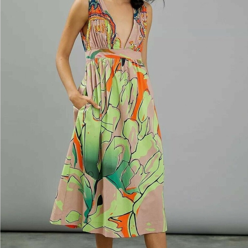 Anthropologie Roopa Pemmaraju Nerida Beaded Midi Dress